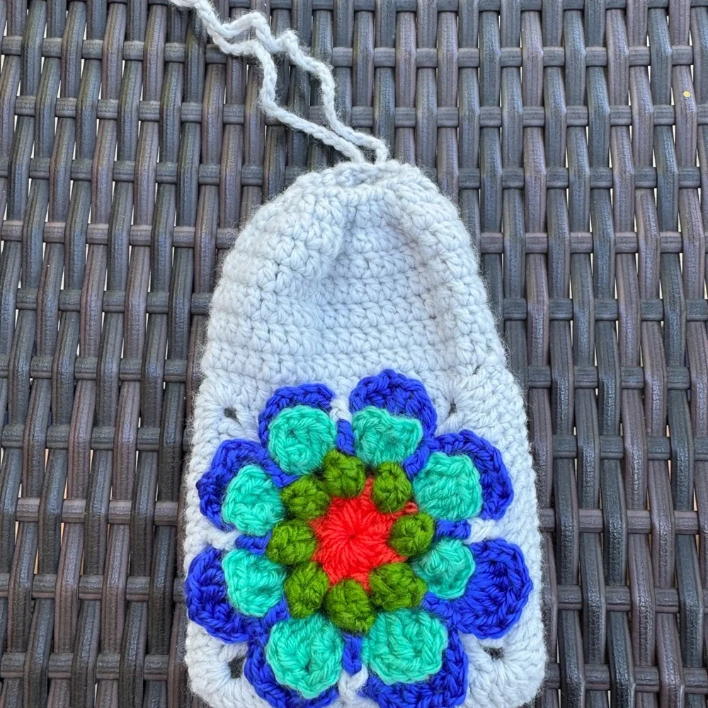 New Handmade Crochet Phone Pouch with Colorful Flower Design